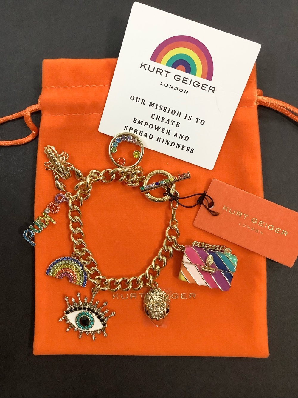 NEW Kurt Geiger London Rainbow Charm Bracelet Multicolor Enamel